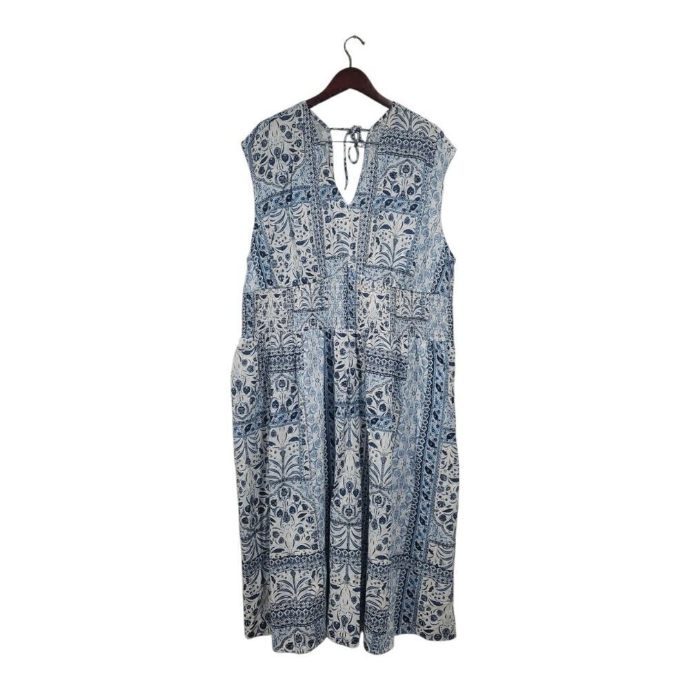 Old Navy Women's Sleeveless Blue Paisley Waist Defined Midi Dress Plus Size 3X
